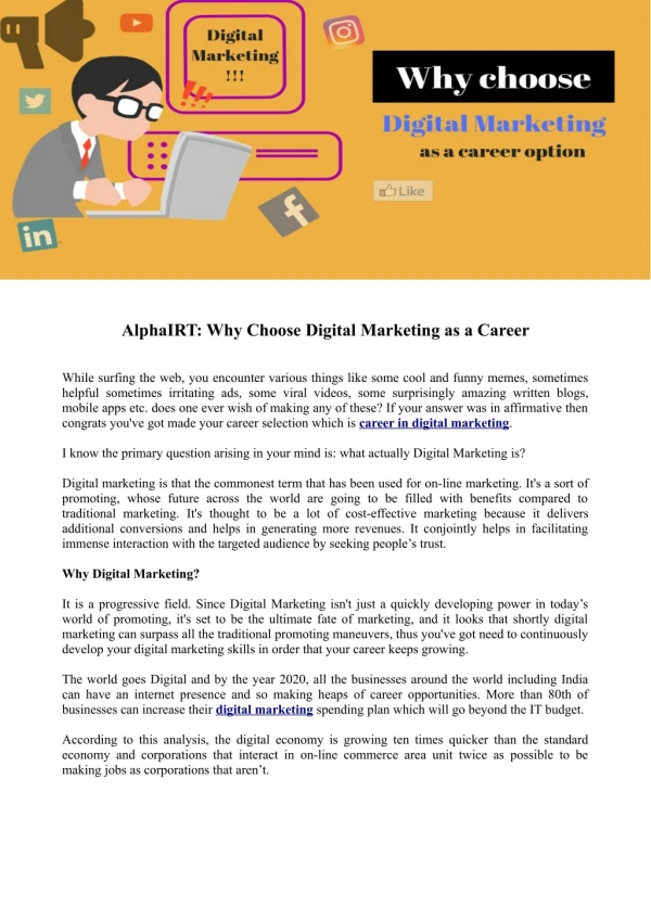 AlphaIRT: Why Choose Digital Marketing as a Career?