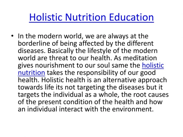 Holistic Nutrition Benefit|Holistic Nutrition education