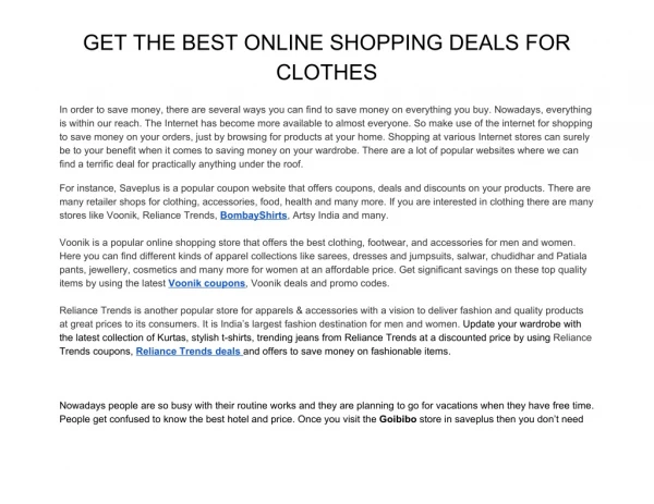 GET THE BEST ONLINE SHOPPING DEALS FOR CLOTHES