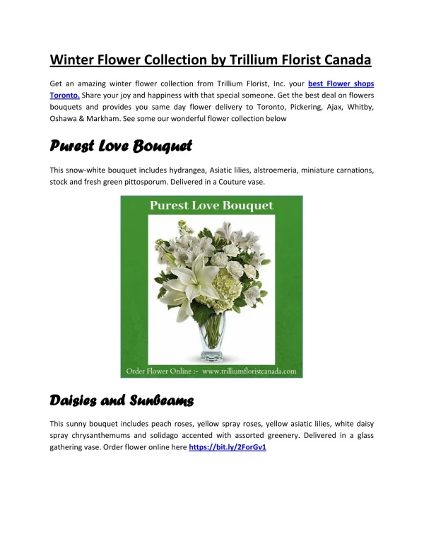 Winter Bouquets Collections | Flowers Delivery Toronto
