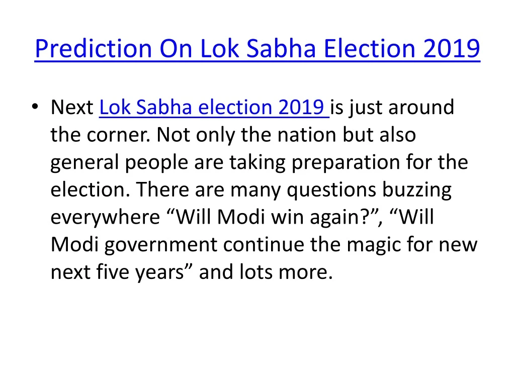 prediction on lok sabha election 2019