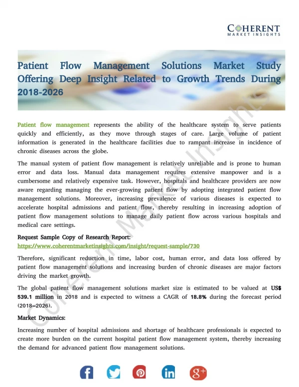 Patient Flow Management Solutions Market Global Briefing and Future Outlook 2018 to 2026