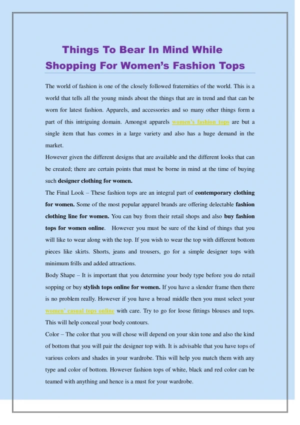 Things To Bear In Mind While Shopping For Women’s Fashion Tops