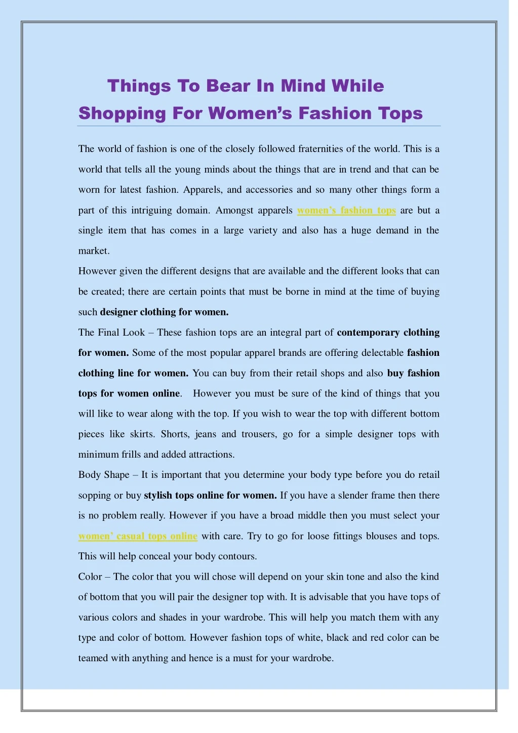 things to bear in mind while shopping for women