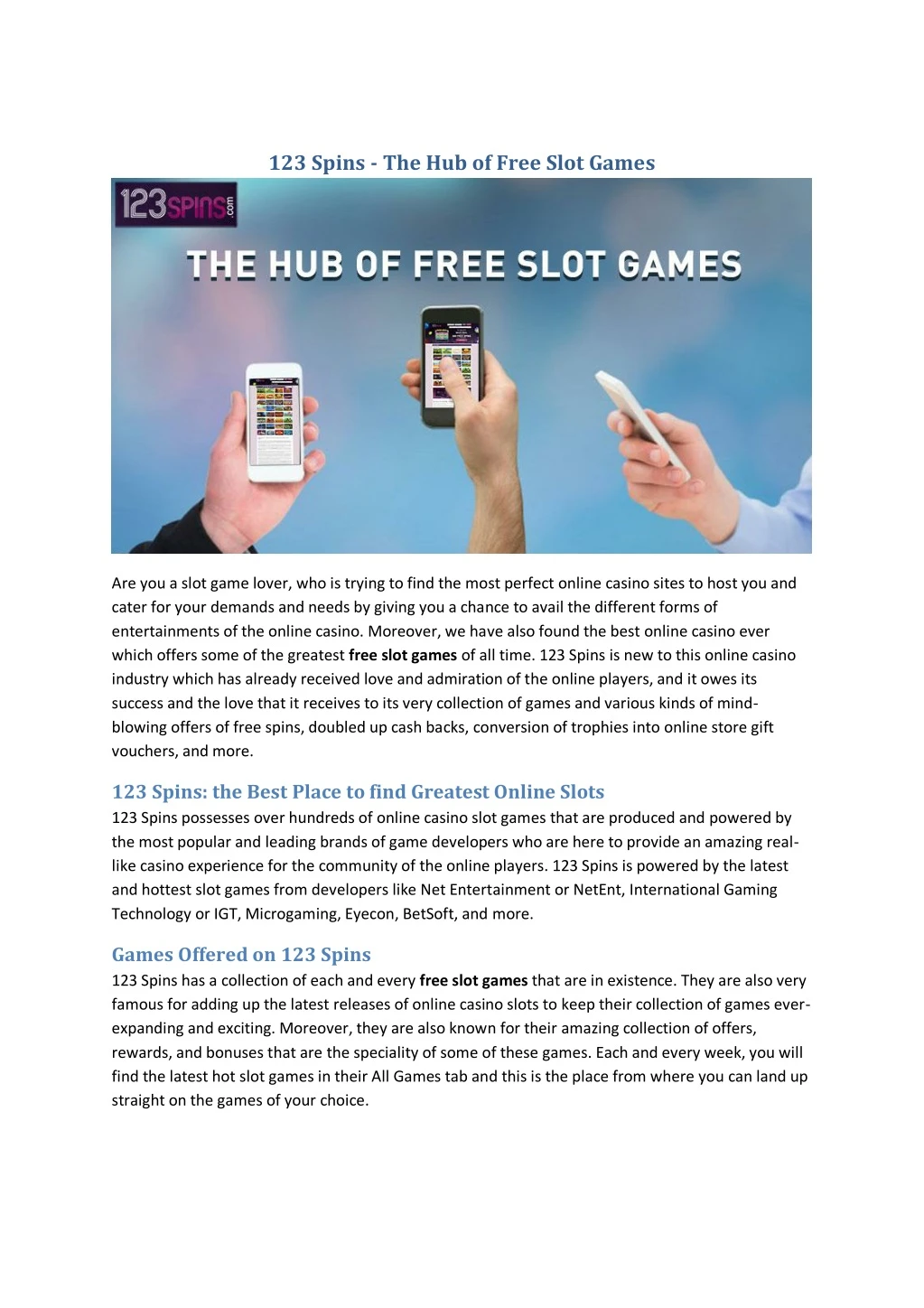 123 spins the hub of free slot games