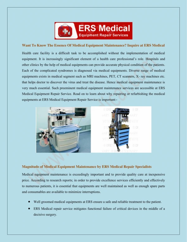 Maintain the Medical Equipment to Handle Every Case with Care