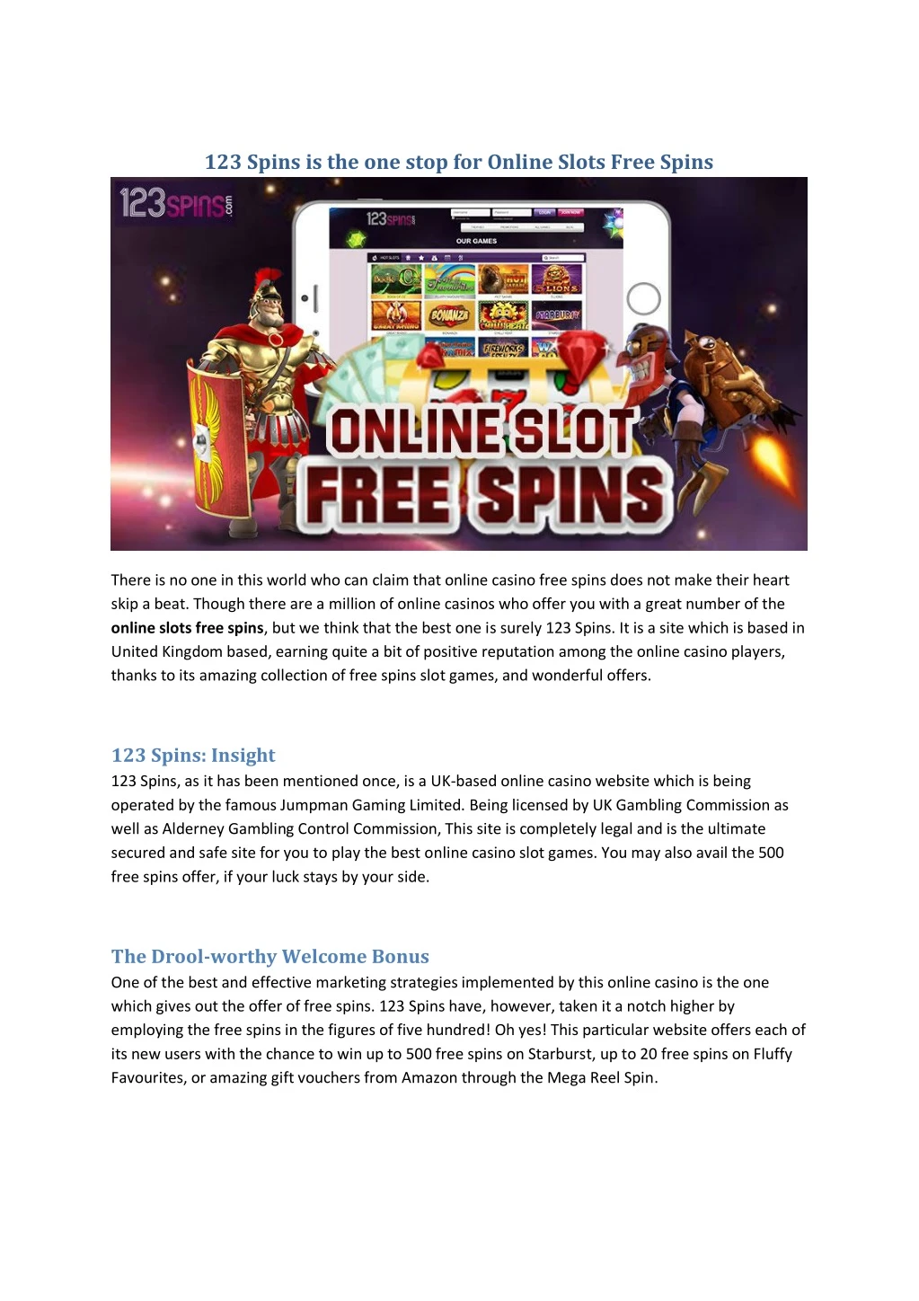 123 spins is the one stop for online slots free