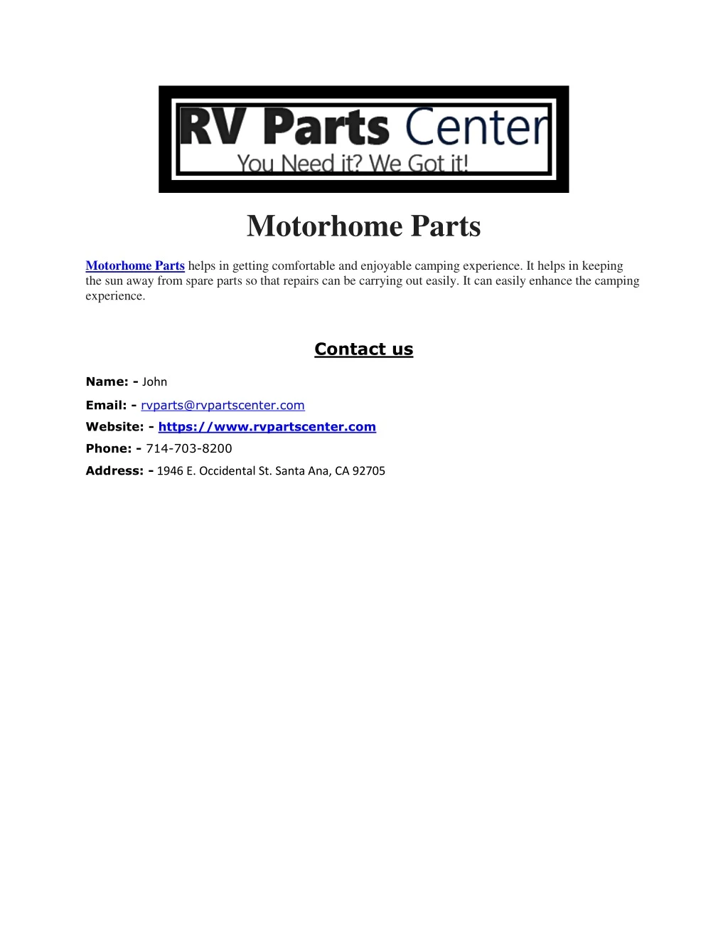 motorhome parts