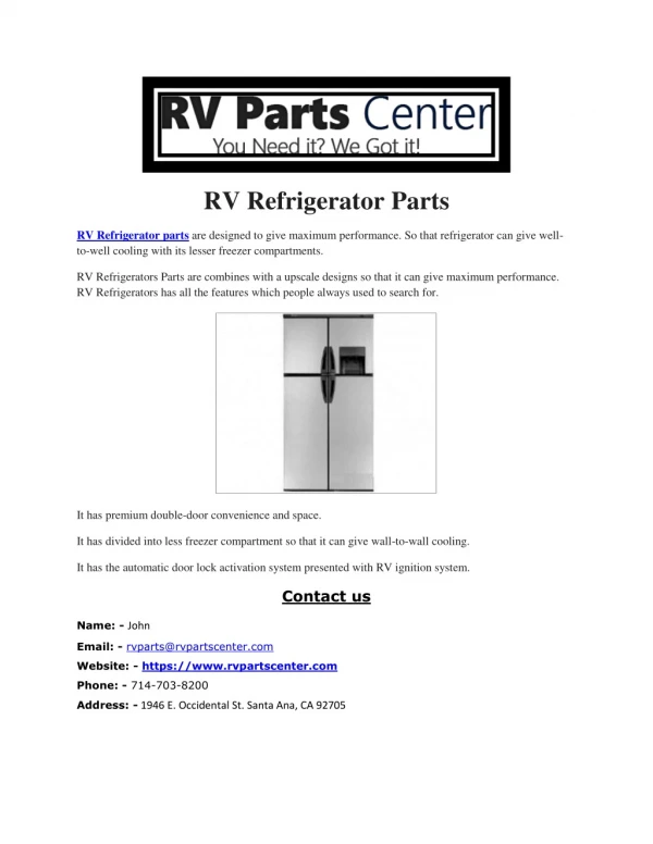 RV Refrigerator Parts
