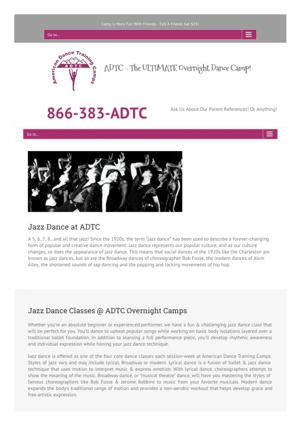 Jazz Dance Camps for Girls | American Dance Training Camp
