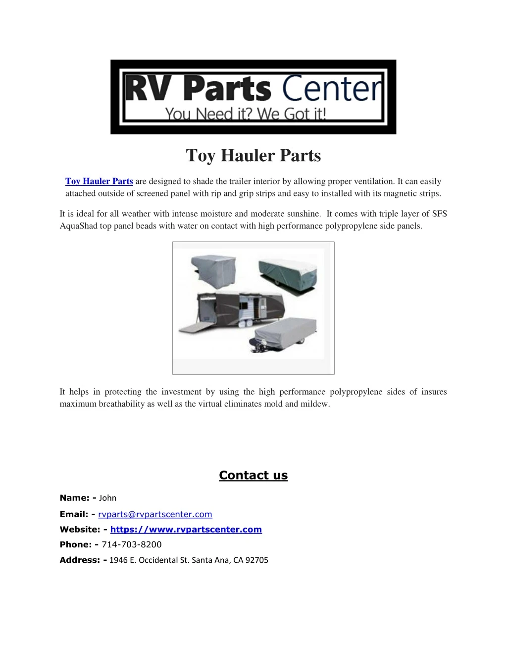 toy hauler parts