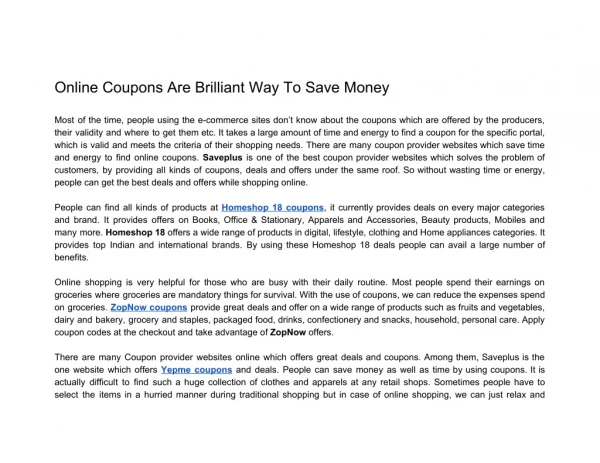 Online Coupons Are Brilliant Way To Save Money