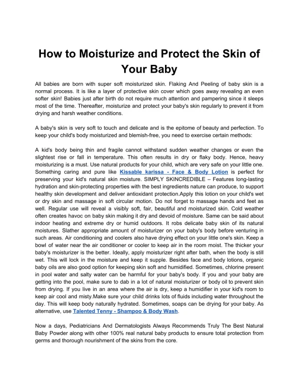 How to Moisturize and Protect the Skin of Your Baby