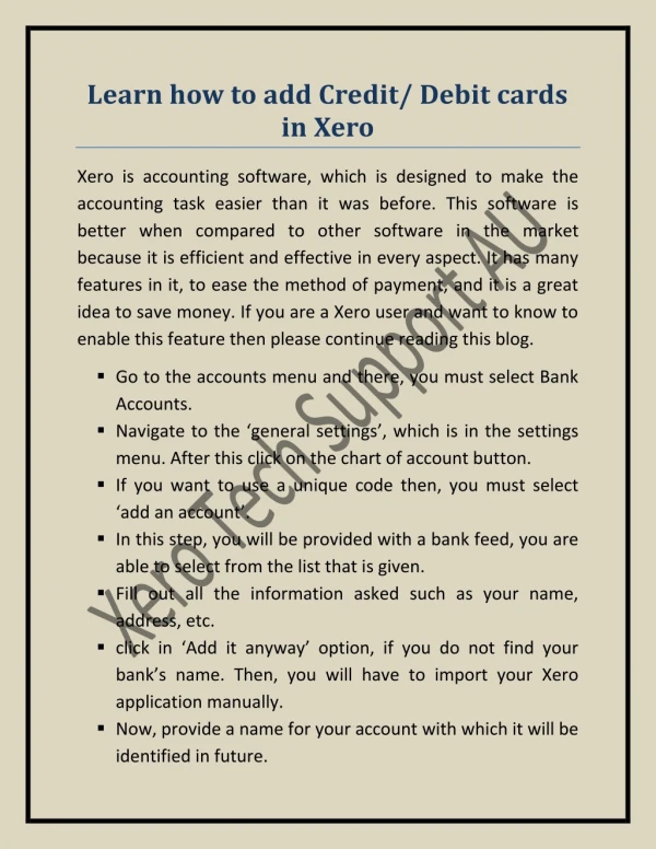 Learn how to add Credit/ Debit cards in Xero