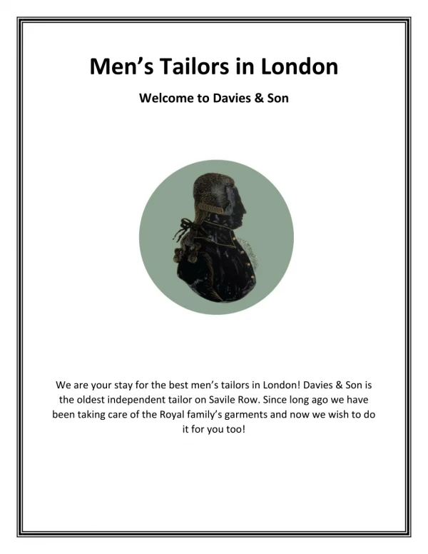 Men's Tailors in London | Davies & Son