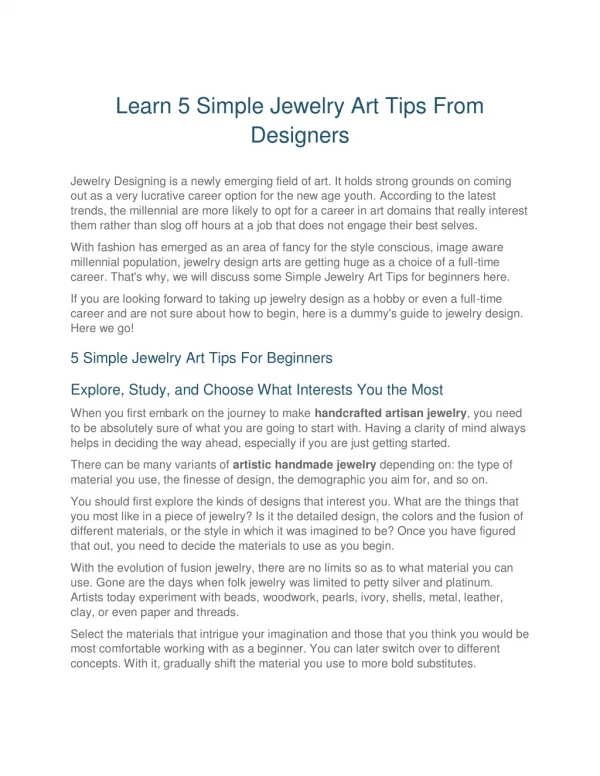 Learn 5 Simple Jewelry Art Tips From Designers