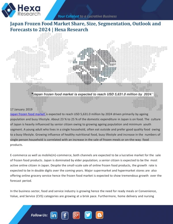 Japan Frozen Food Market Size, Revenue, Growth Rate Analysis and Forecast 2024