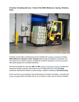 Container Unloading Services Hoxton Park NSW, Melbourne, Sydney, Brisbane, Perth - slide 1