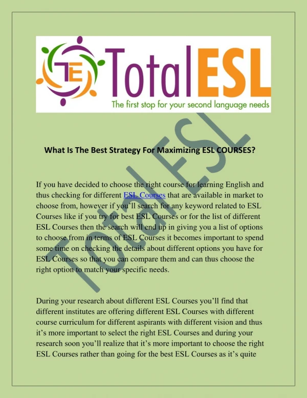 What Is The Best Strategy For Maximizing ESL COURSES?