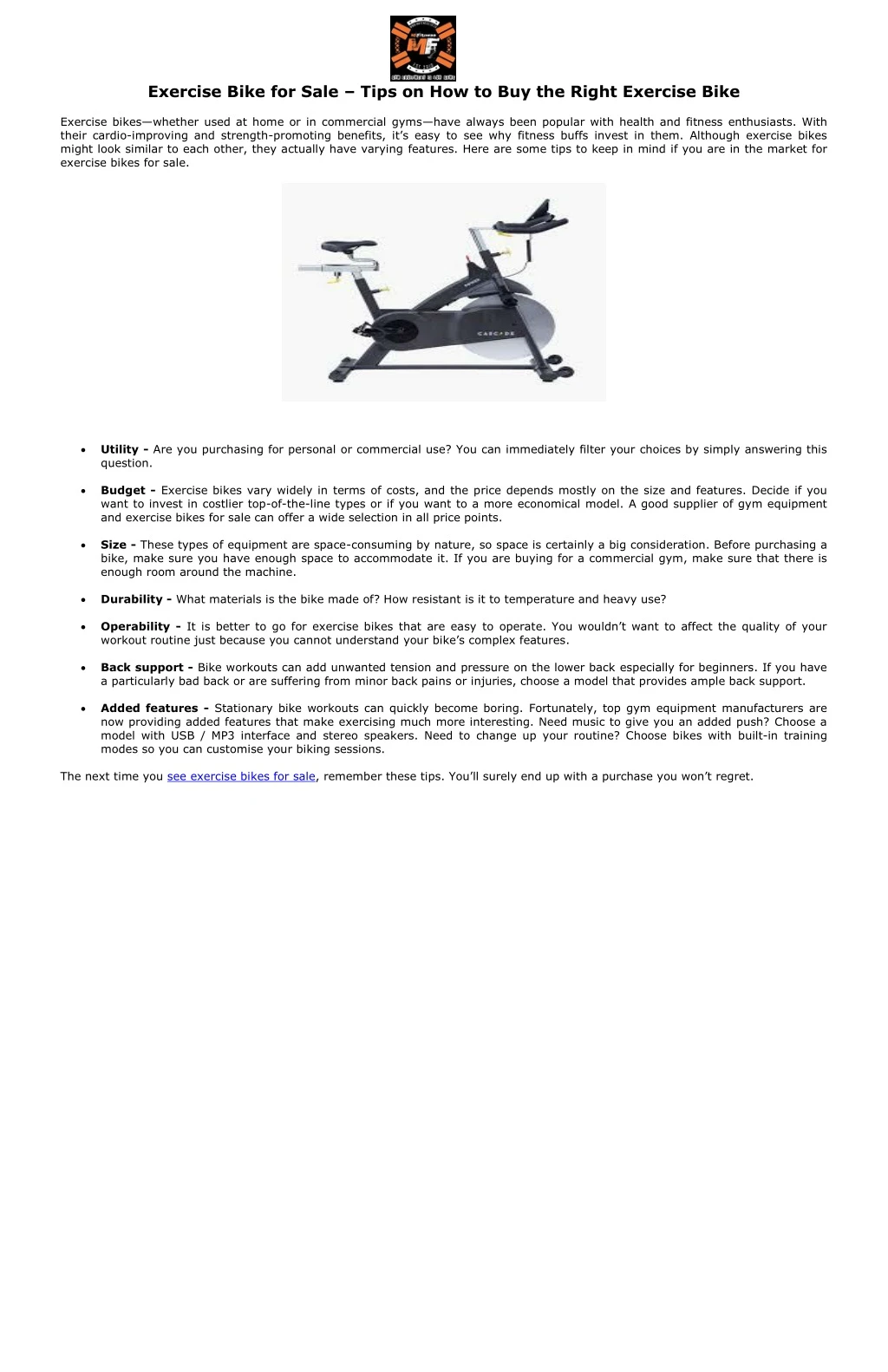 exercise bike for sale tips