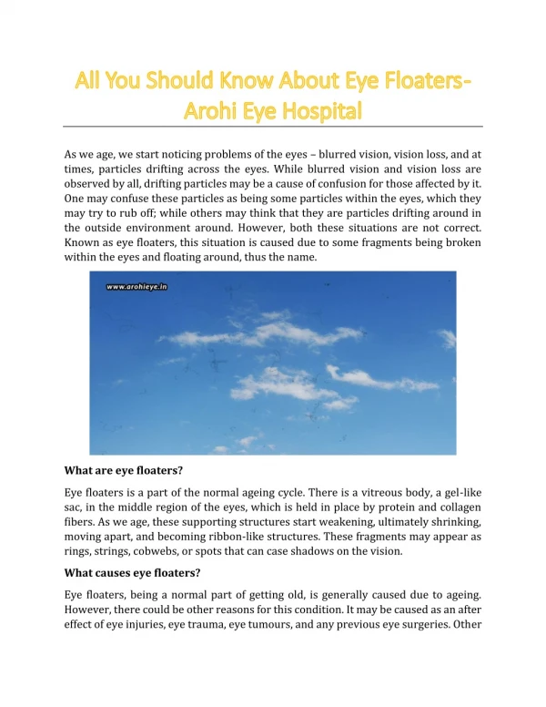 All You Should Know About Eye Floaters - Arohi Eye Hospital