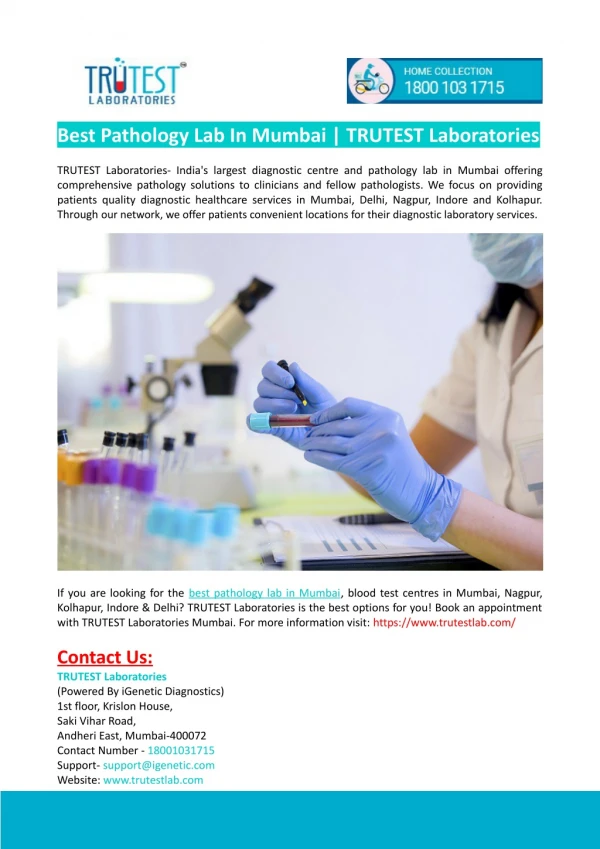 Best Pathology Lab In Mumbai-TRUTEST Laboratories