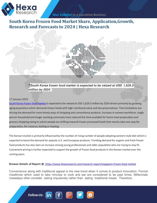 South Korea Frozen Food Market 2014 To 2024 Industry, Size, Share, Growth Prospects, Key Opportunities, Trends and Forec