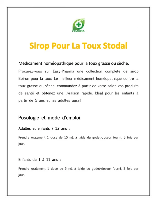 Sirop Pour La Toux Stodal - Easy Pharma