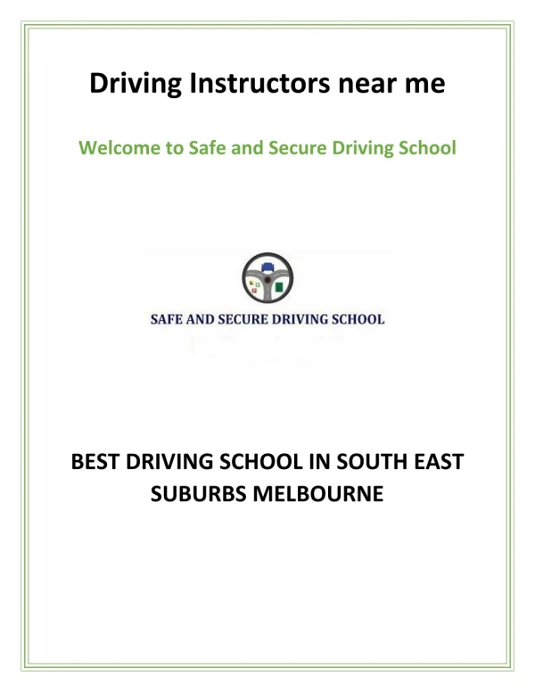 Driving Instructors near me | Safe and Secure Driving School