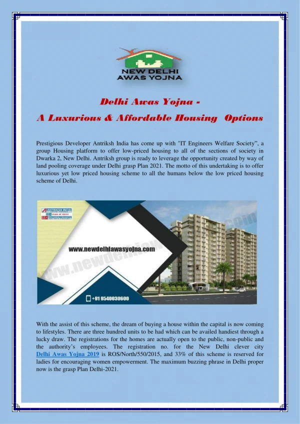 Delhi Awas Yojna - A Luxurious & Affordable Housing Options
