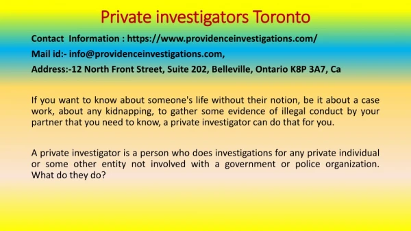 Private Investigators Toronto - The Fundamental Facts