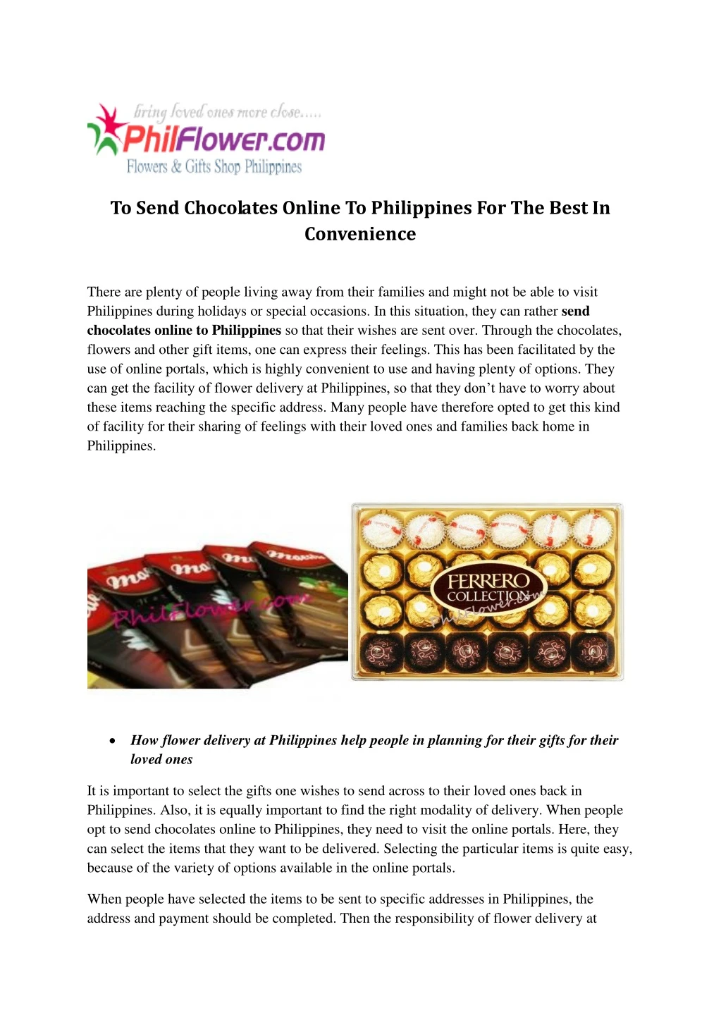 to send chocolates online to philippines