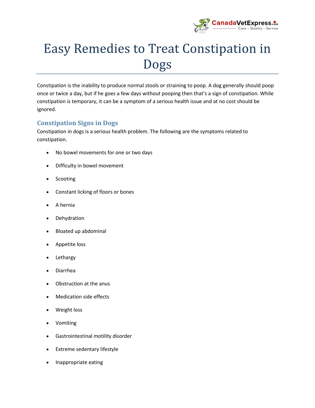 easy remedies to treat constipation in dogs