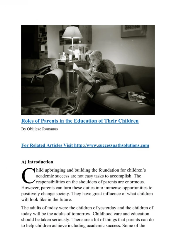 Roles of Parents in the Education of their Children