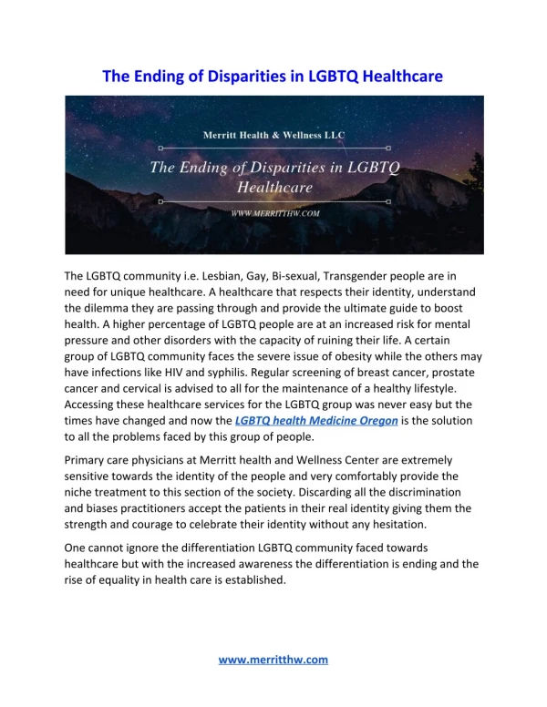 Experience Discrimination-free, World-class Transgender Health Services Portland at Merritt Health and Wellness.