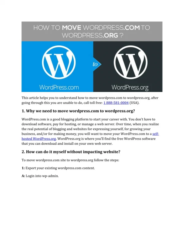 Call 888-581-0004- How to Migrate From WordPress.com to WordPress.org