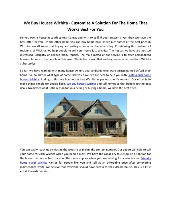 We Buy Houses Wichita - Customize A Solution For The Home That Works Best For You