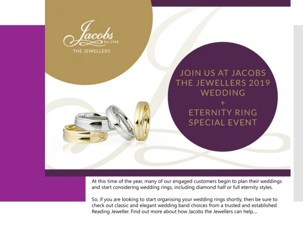 Join Us At Jacobs the Jewellers 2019 Wedding Eternity Ring Special Event