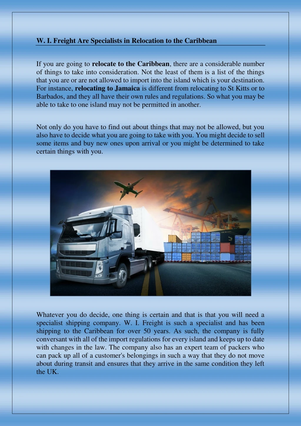 w i freight are specialists in relocation