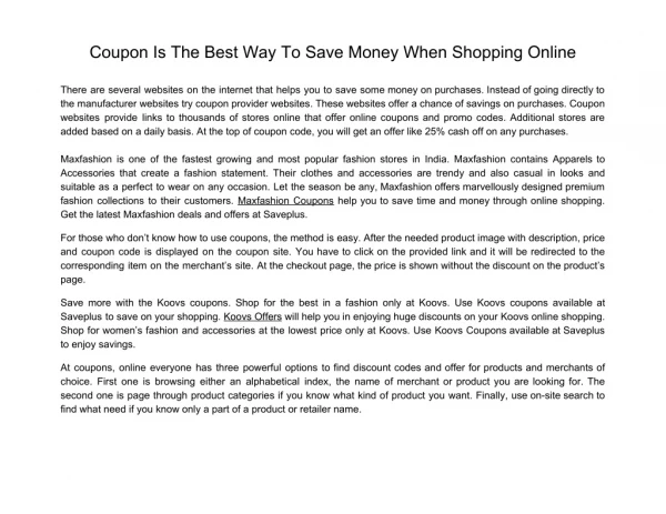 Coupon Is The Best Way To Save Money When Shopping Online