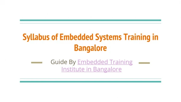 PTInstitute - Syllabus of Embedded System Training in Bangalore