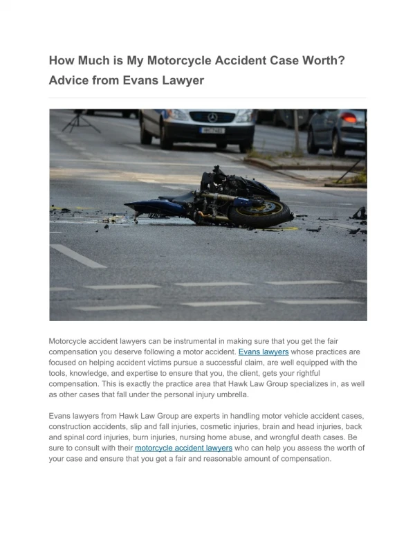 Been in Motorcycle Accident? Get Advice from Evans Lawyers