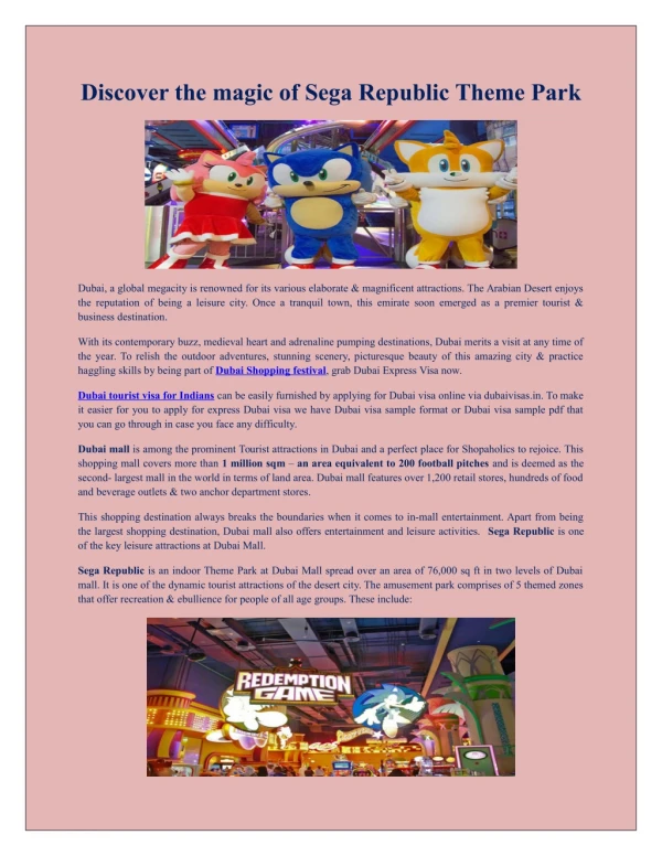 Grab Dubai visa & enjoy the thrills of Sega Republic Theme Park