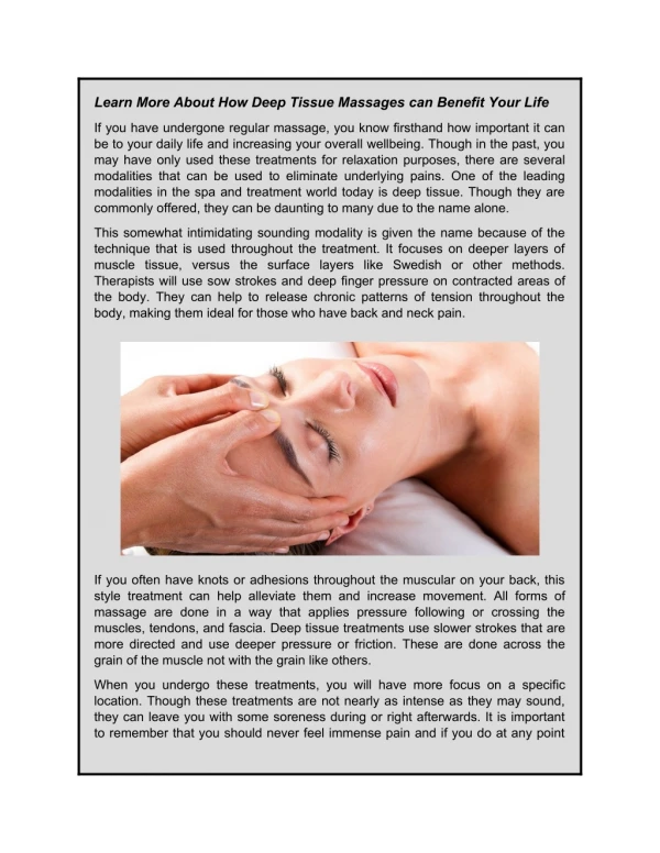 Learn More About How Deep Tissue Massages can Benefit Your Life