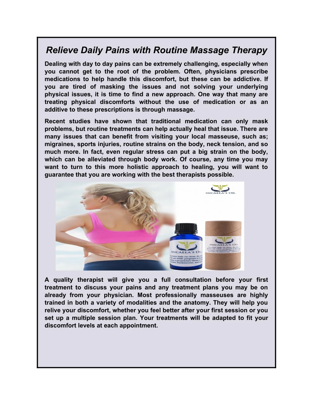relieve daily pains with routine massage therapy