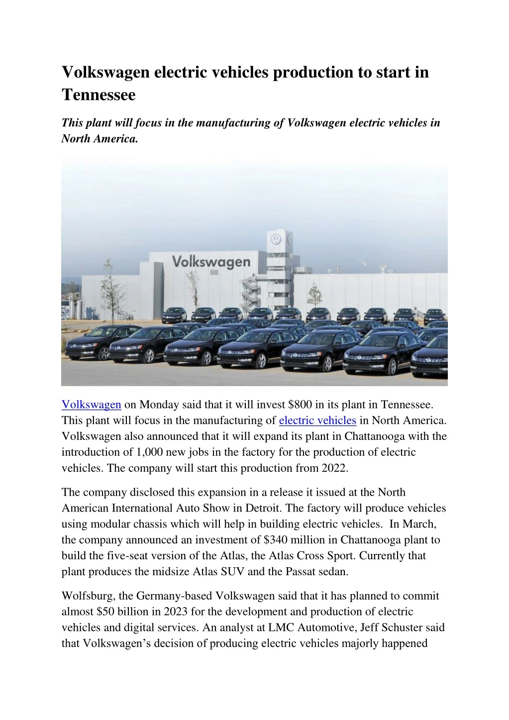 volkswagen electric vehicles production to start