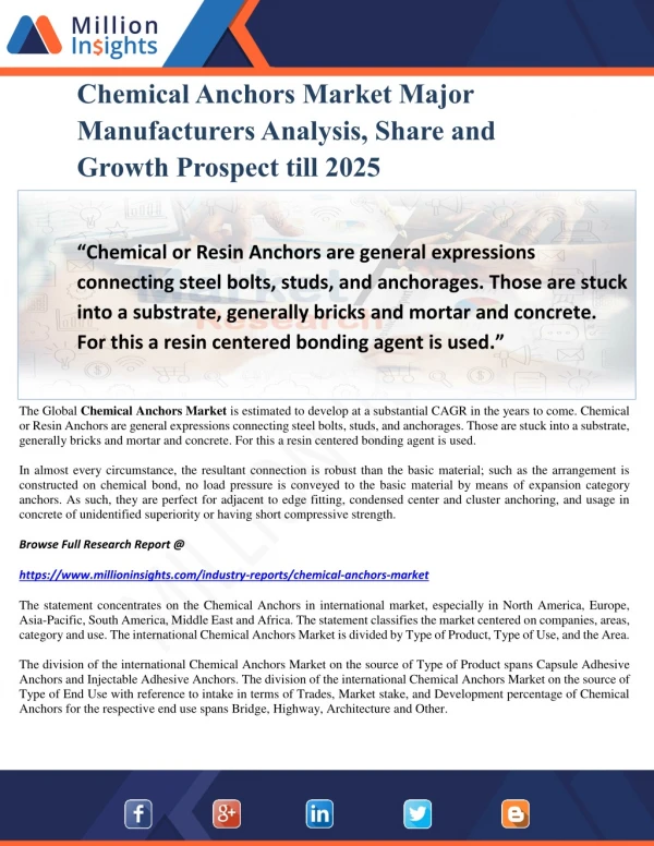 chemical anchors market major manufacturers