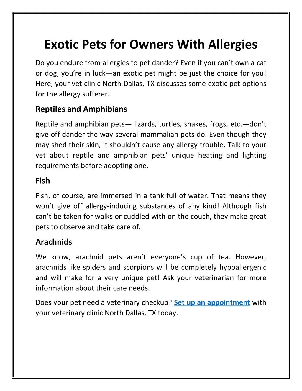 exotic pets for owners with allergies