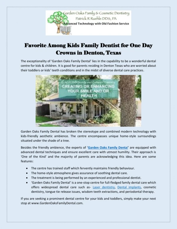Kids Favorite Family Dentist for One Day Crowns in Denton, Texas