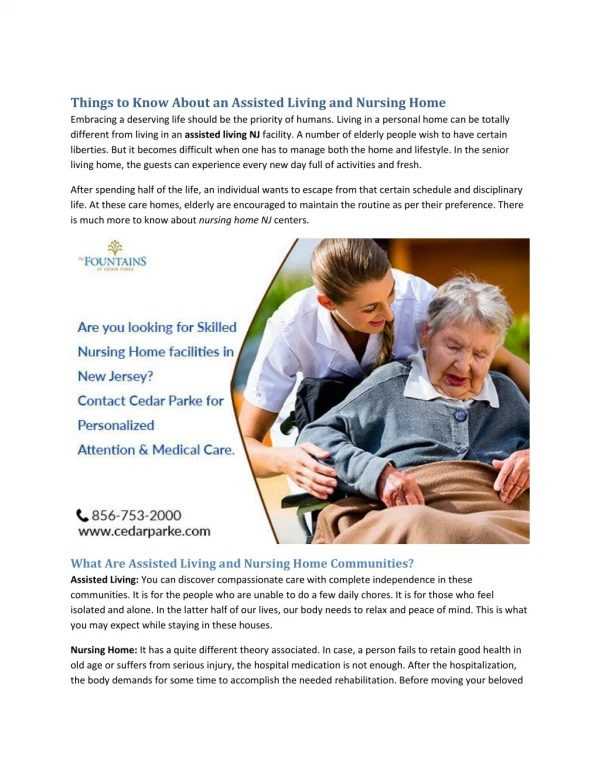 Things to Know About an Assisted Living and Nursing Home
